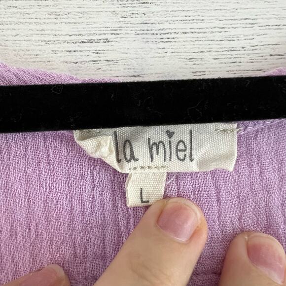 La Miel Gauzy Wide Sleeve V Neck Top Size L - Picture 7 of 7